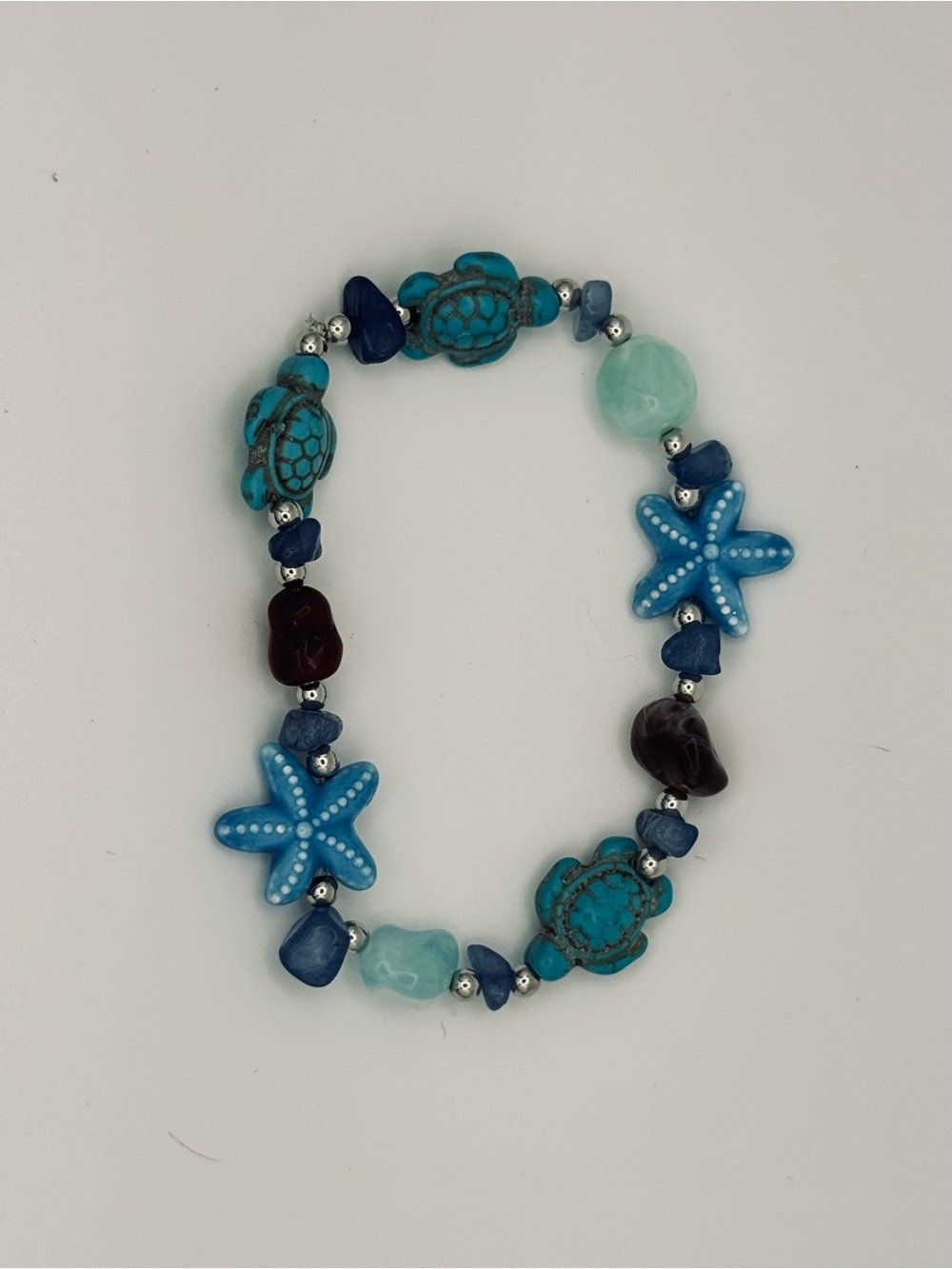 Blue Starfish & Turquoise Beaded Stretch Bracelet